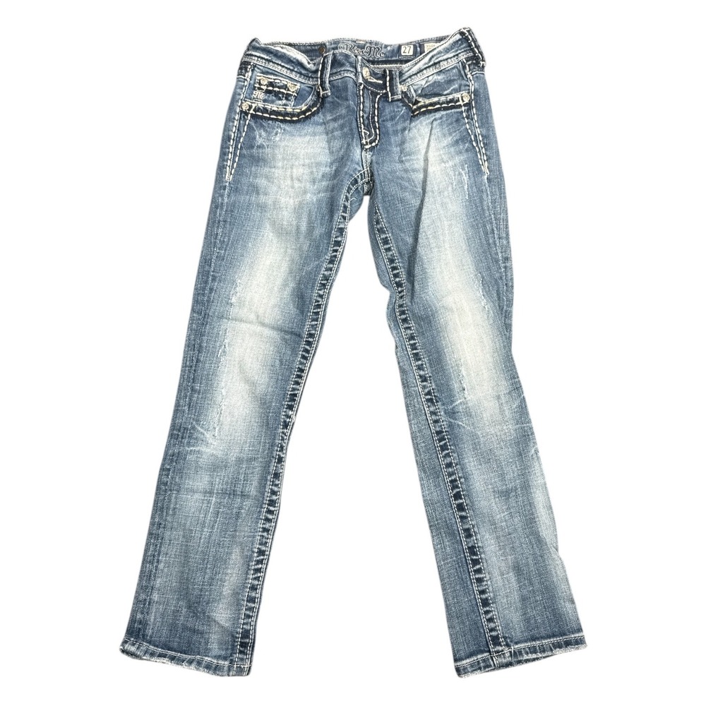 Miss Me Buckle Exclusive Cropped Jeans 27 Medium Wash Embellished